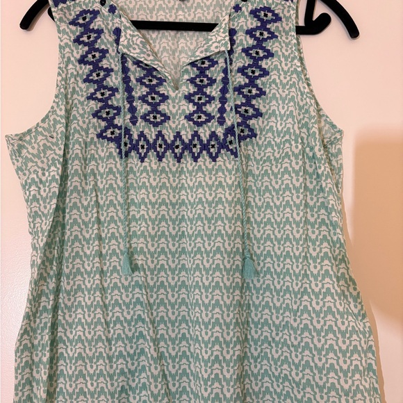 Talbots Tops - Talbots Embroidered Sleeveless Top - Blue and White